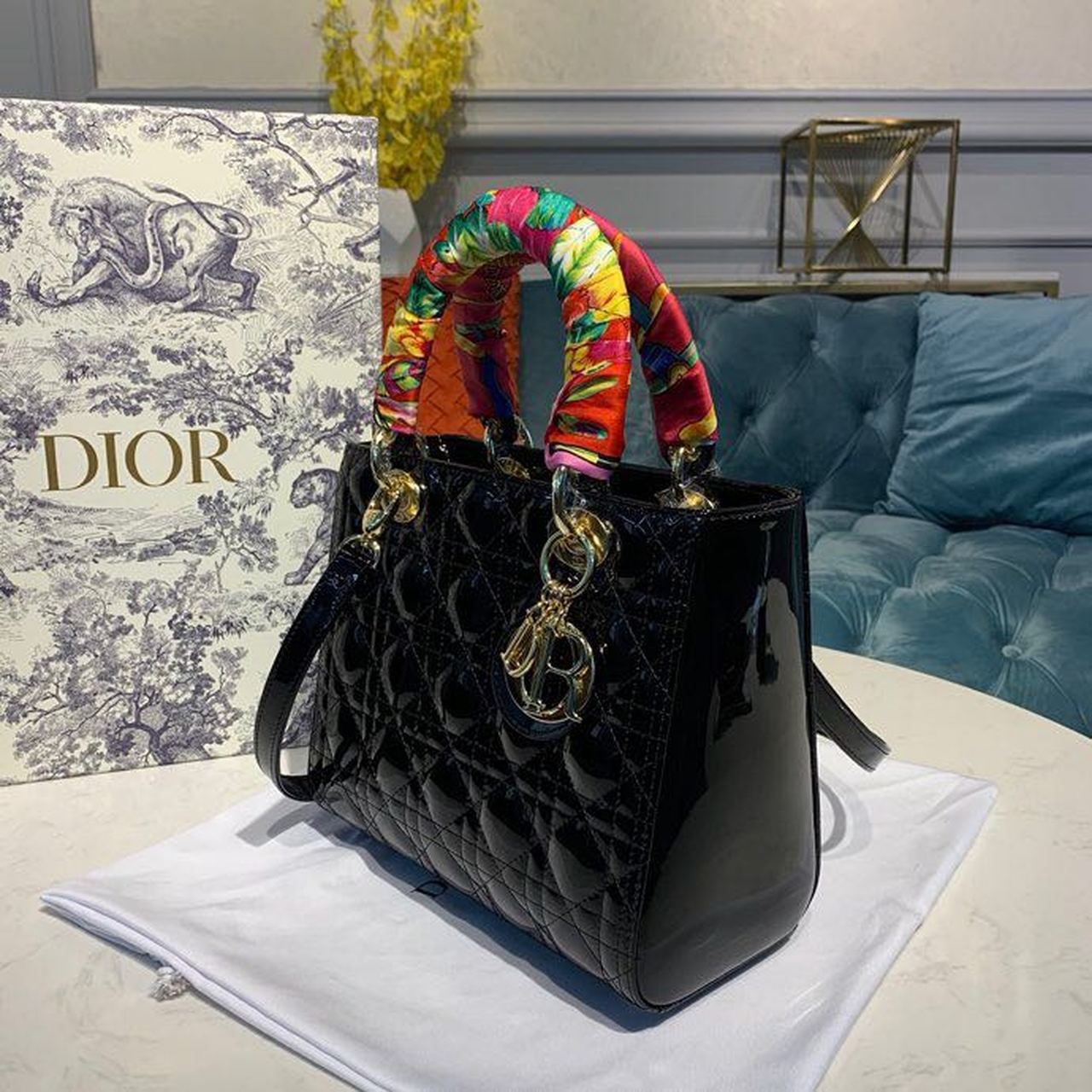 DI Medium Patent Lady Bag Black For Women 24cm/9in