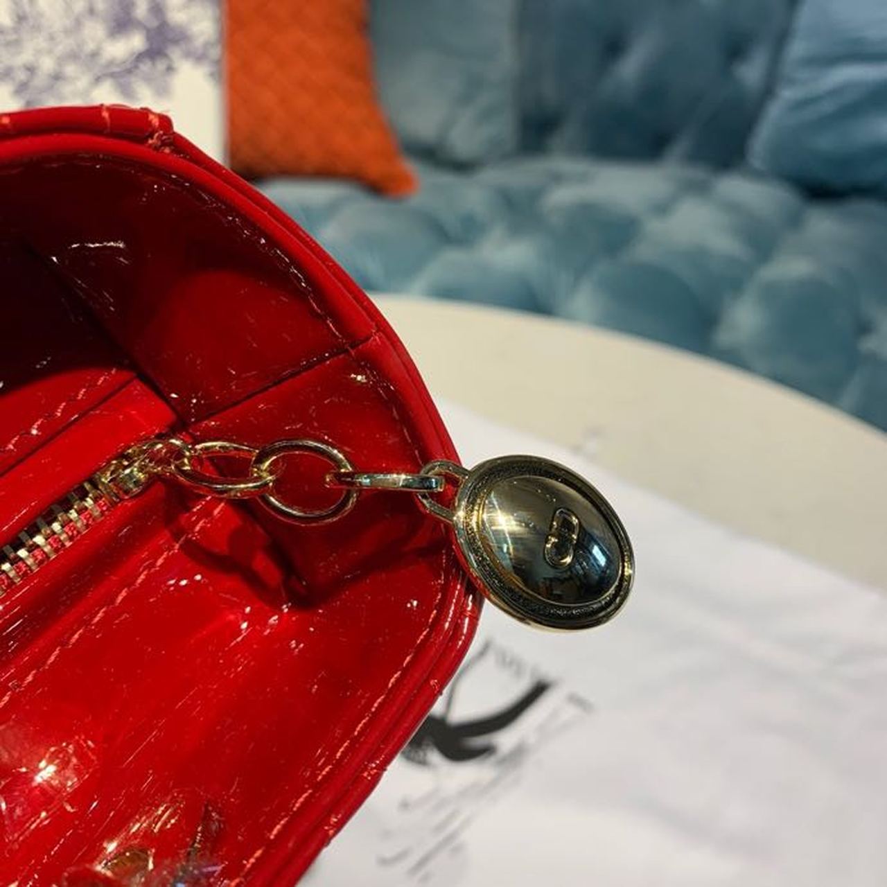 DI Medium Lady Bag Cherry Red Patent Cannage For Women 24cm/9in CD M0565OWCB_M323