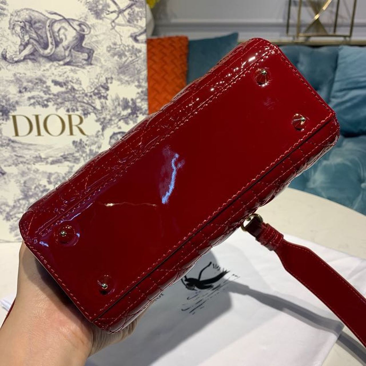 DI Small Lady Bag with Chain Gold Toned Hardware Burgundy For Women 20cm/8in CD M0538OWCB_M323