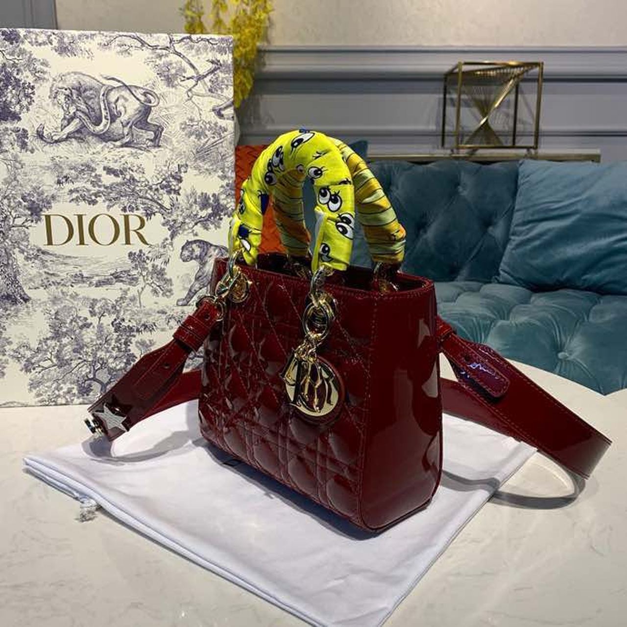 DI Small Lady Bag with Chain Gold Toned Hardware Burgundy For Women 20cm/8in CD M0538OWCB_M323