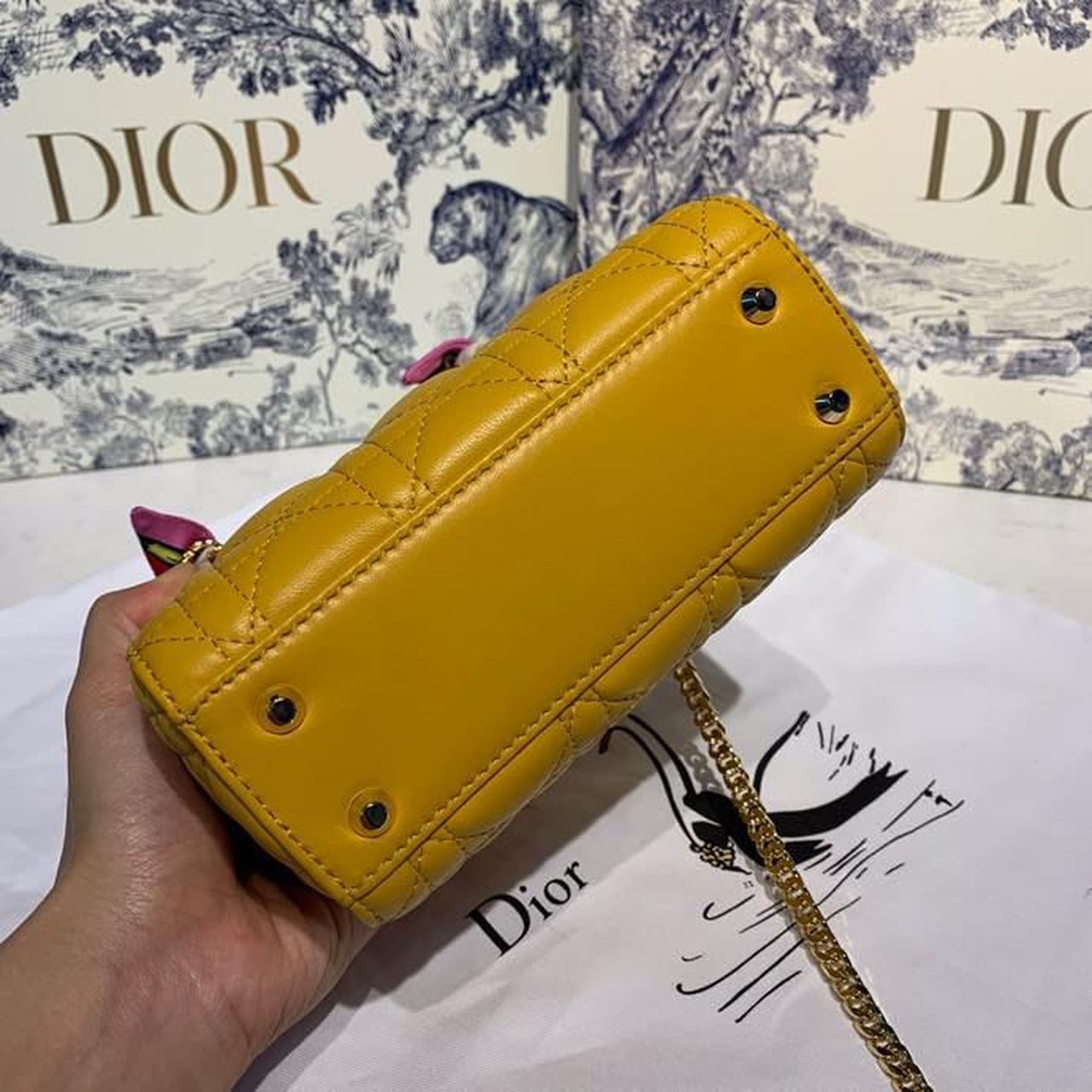 DI Mini Lady Bag with Chain Silver Hardware Spring/Summer Collection, Yellow, For Women Women’s Handbags, 18cm CD
