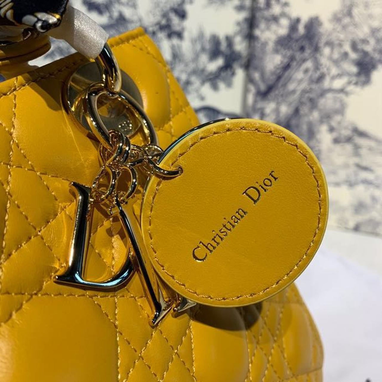 DI Medium Lady Bag Silver Hardware Yellow For Women 9.5in/24cm CD