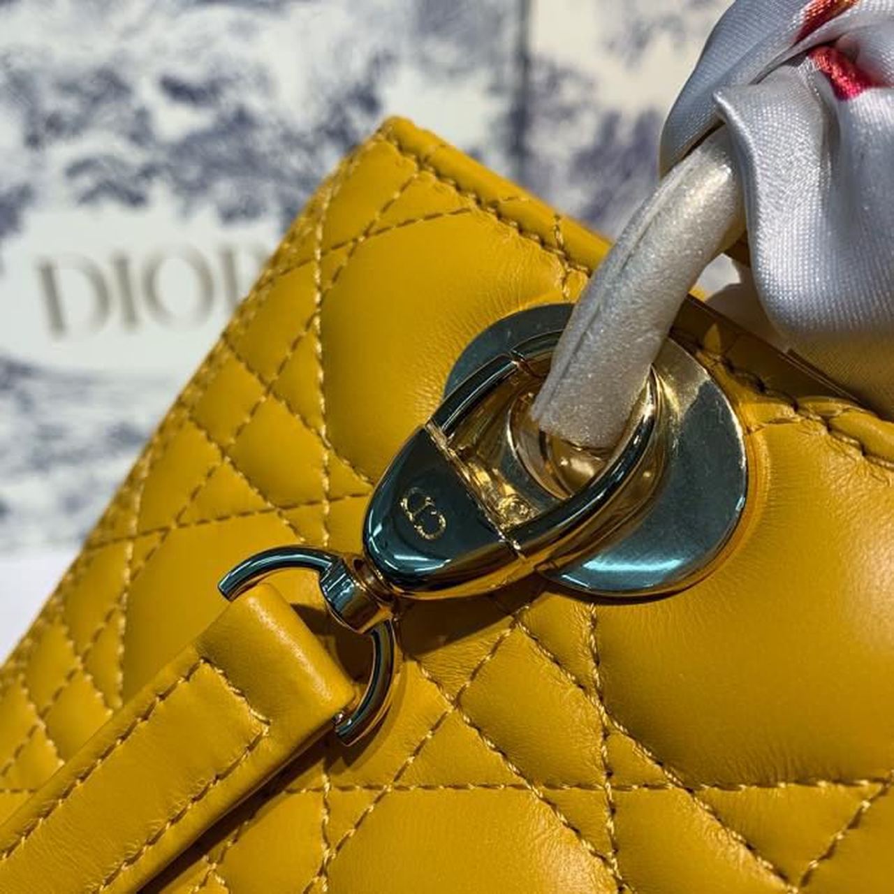 DI Medium Lady Bag Silver Hardware Yellow For Women 9.5in/24cm CD