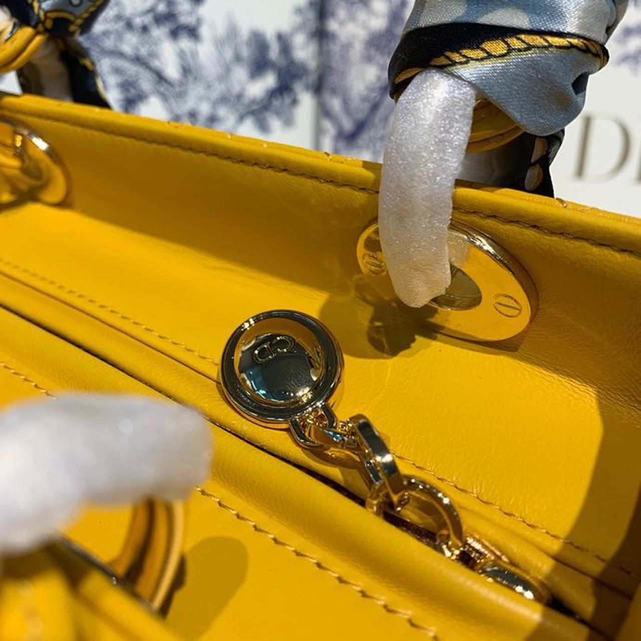 DI Medium Lady Bag Silver Hardware Yellow For Women 9.5in/24cm CD