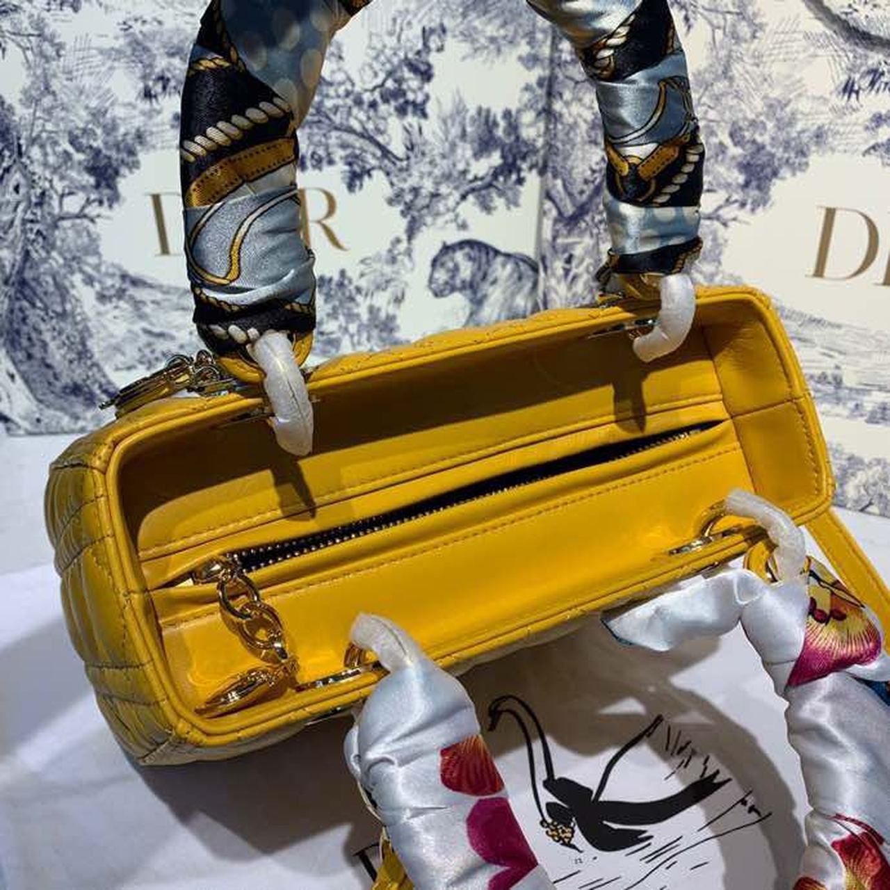 DI Medium Lady Bag Silver Hardware Yellow For Women 9.5in/24cm CD