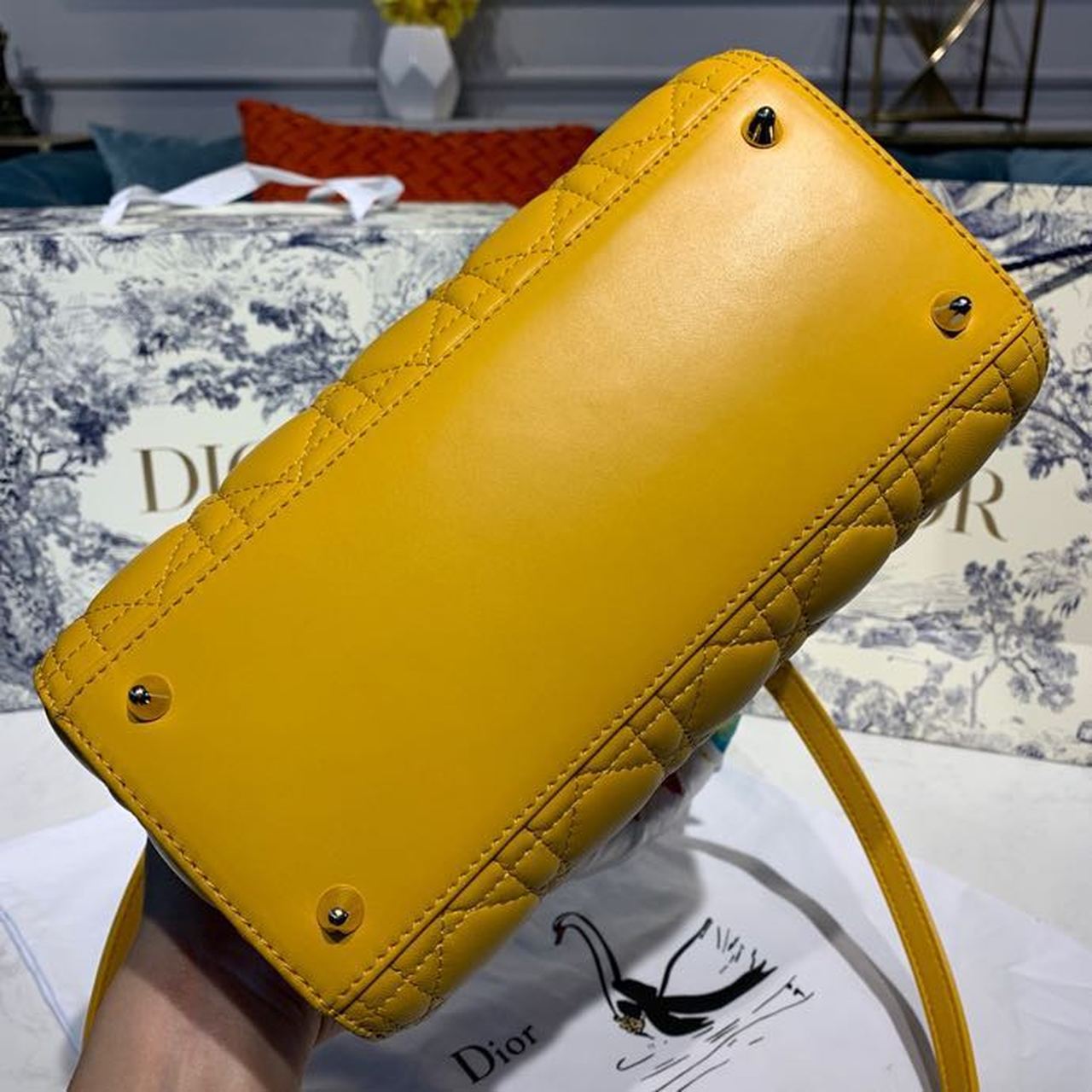 DI Medium Lady Bag Silver Hardware Yellow For Women 9.5in/24cm CD