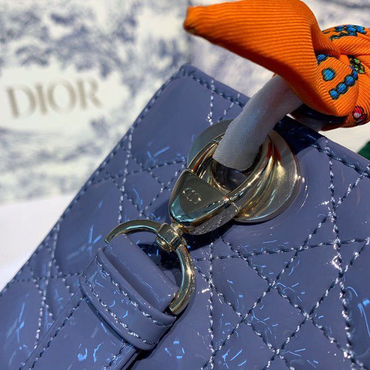 DI Small Lady Bag Silver Hardware Deep Blue Patent For Women 8in/20cm CD