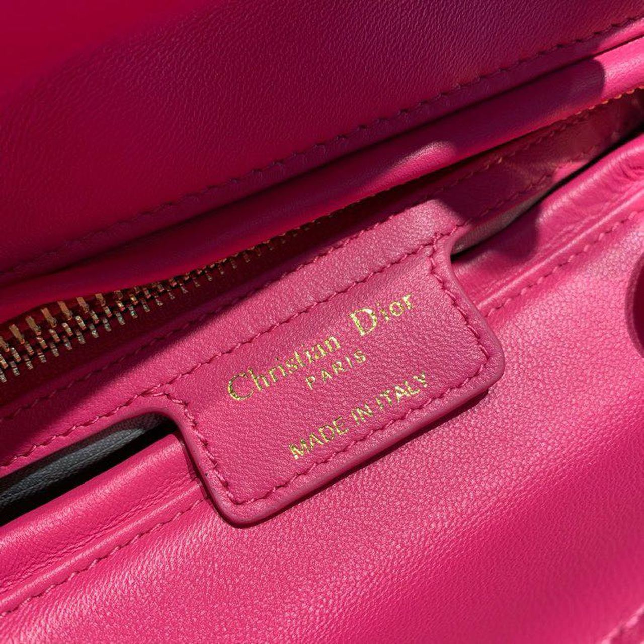 DI Medium Lady Bag Gold Toned Hardware Hot Pink For Women 9.5in/24cm CD