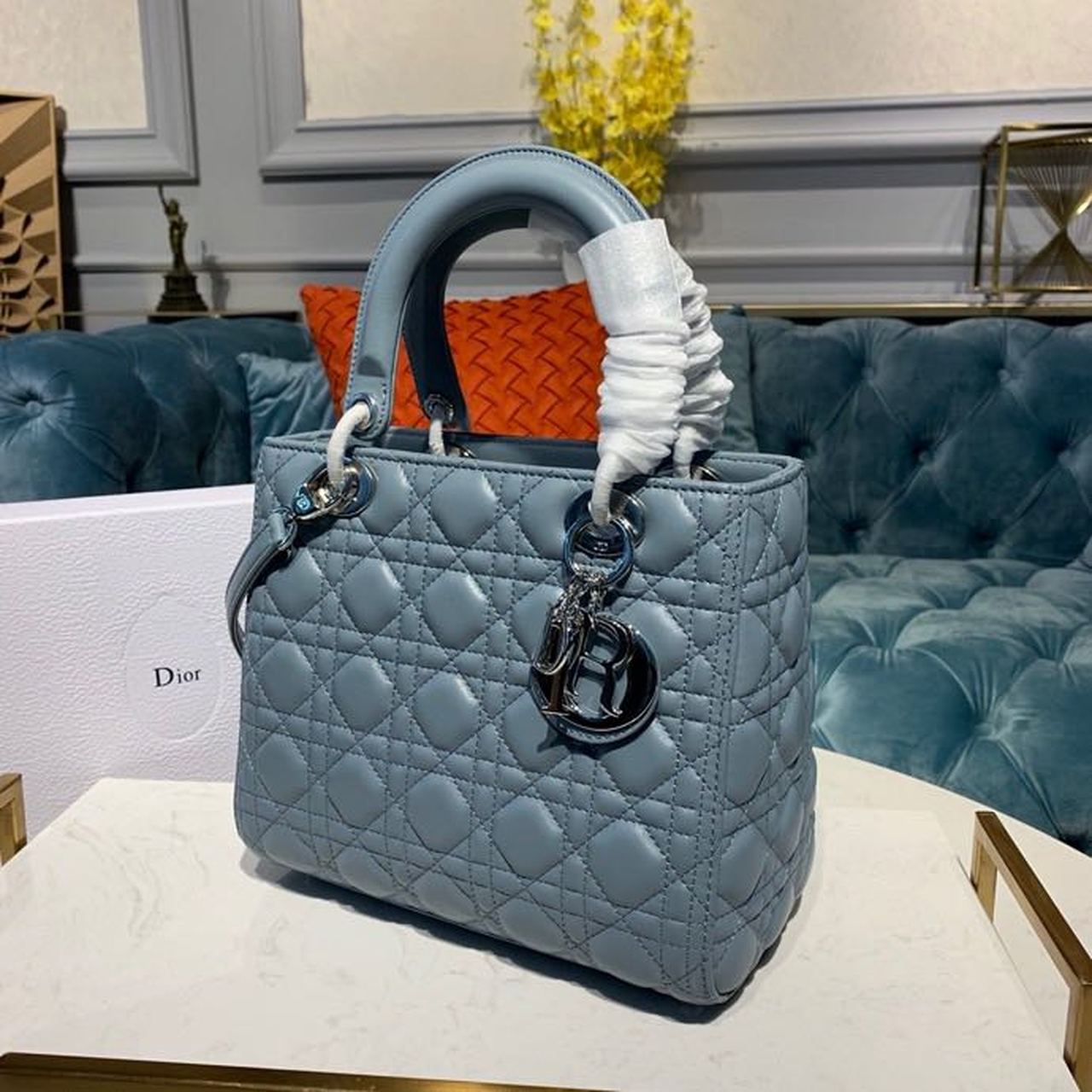 DI Medium Lady Bag Silver Hardware Cloud Blue For Women 9.5in/24cm CD