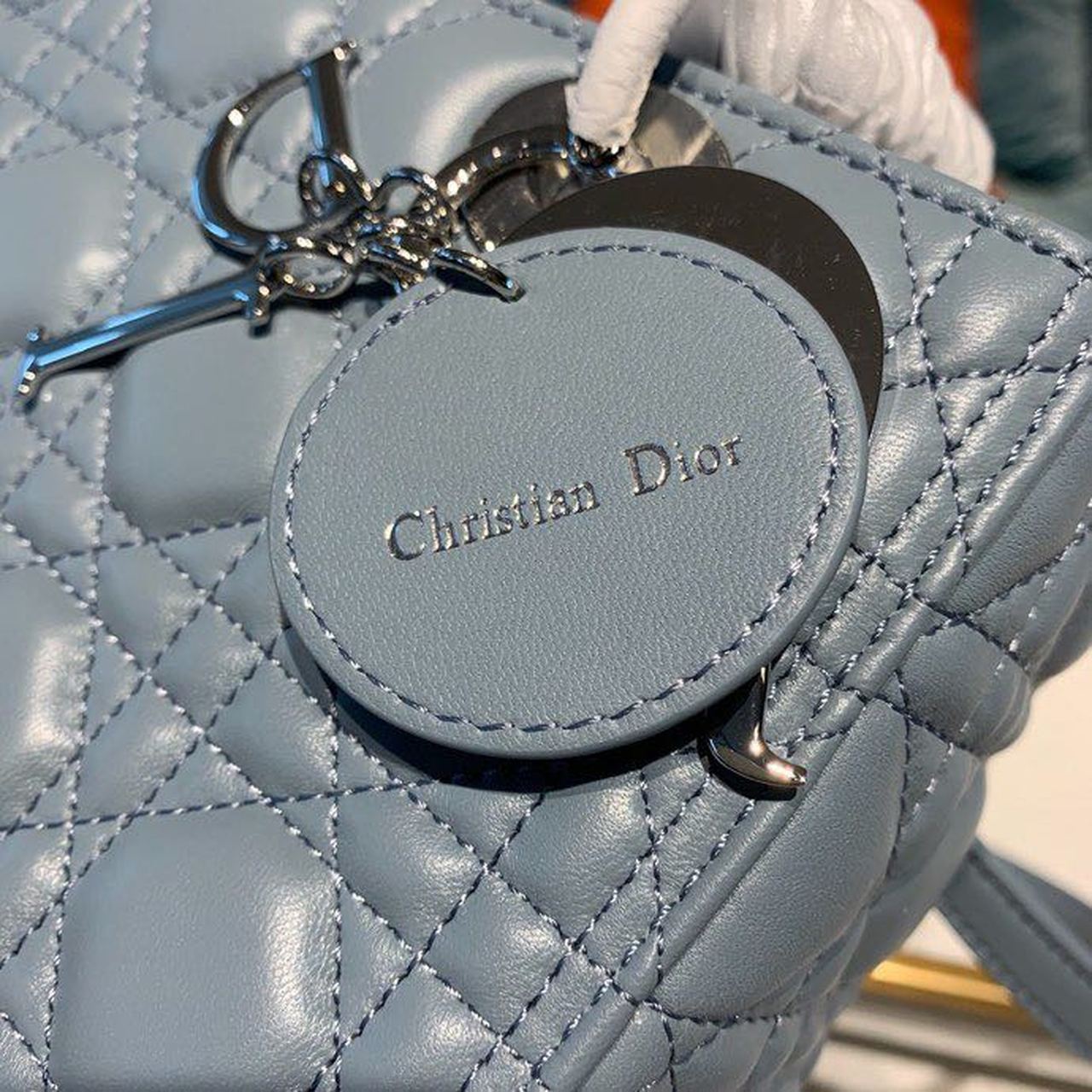 DI Medium Lady Bag Silver Hardware Cloud Blue For Women 9.5in/24cm CD