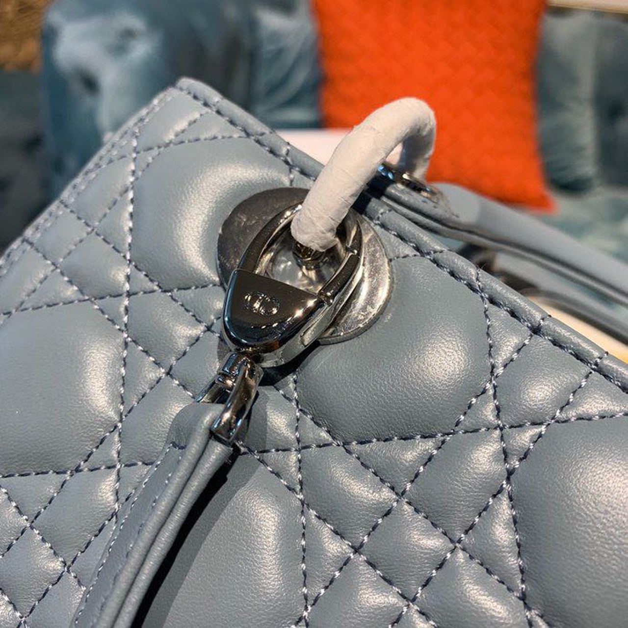 DI Medium Lady Bag Silver Hardware Cloud Blue For Women 9.5in/24cm CD