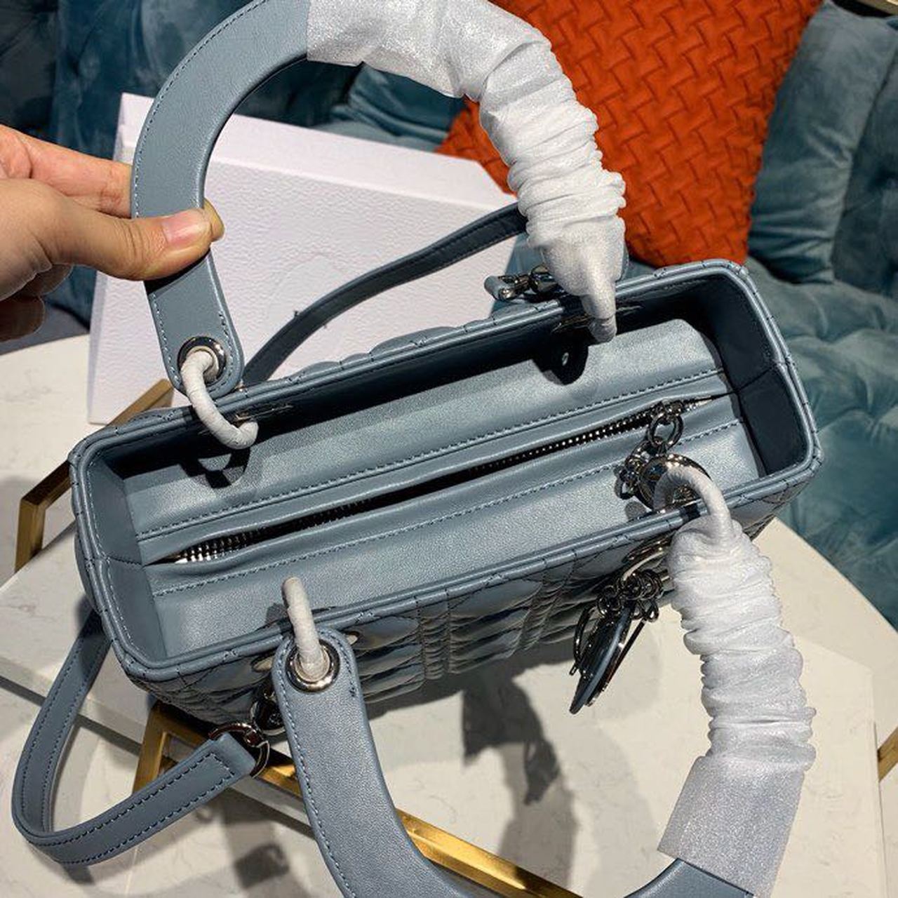 DI Medium Lady Bag Silver Hardware Cloud Blue For Women 9.5in/24cm CD