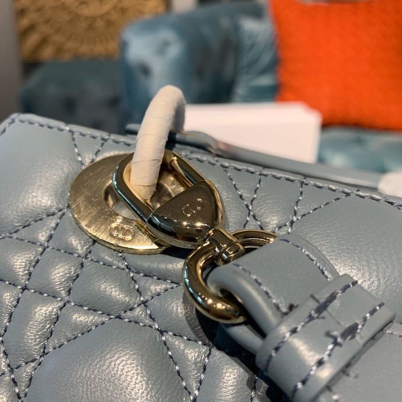 DI Small Lady Bag Gold Toned Hardware Clound Blue For Women 8in/20cm CD