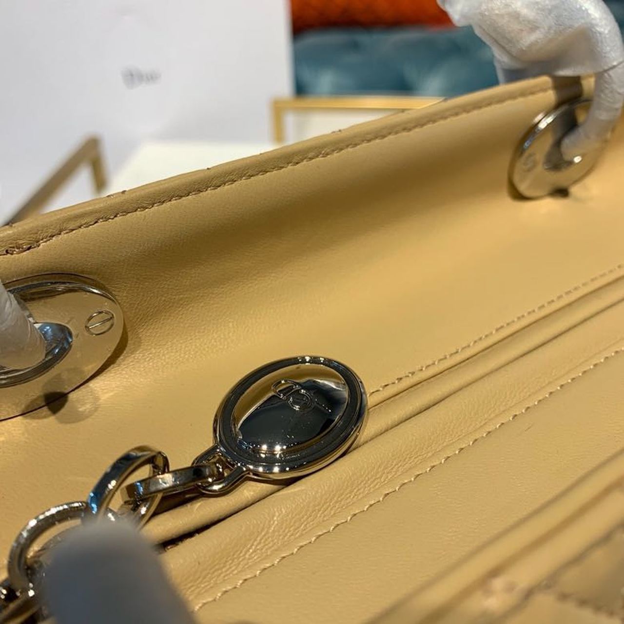 DI Medium Lady Bag Silver Hardware Pale Yellow For Women 9.5in/24cm CD