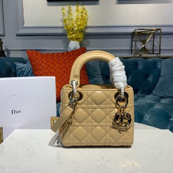 DI Mini Lady Bag with Chain Gold Toned Hardware Pale Yellow For Women 6.5in/17cm CD