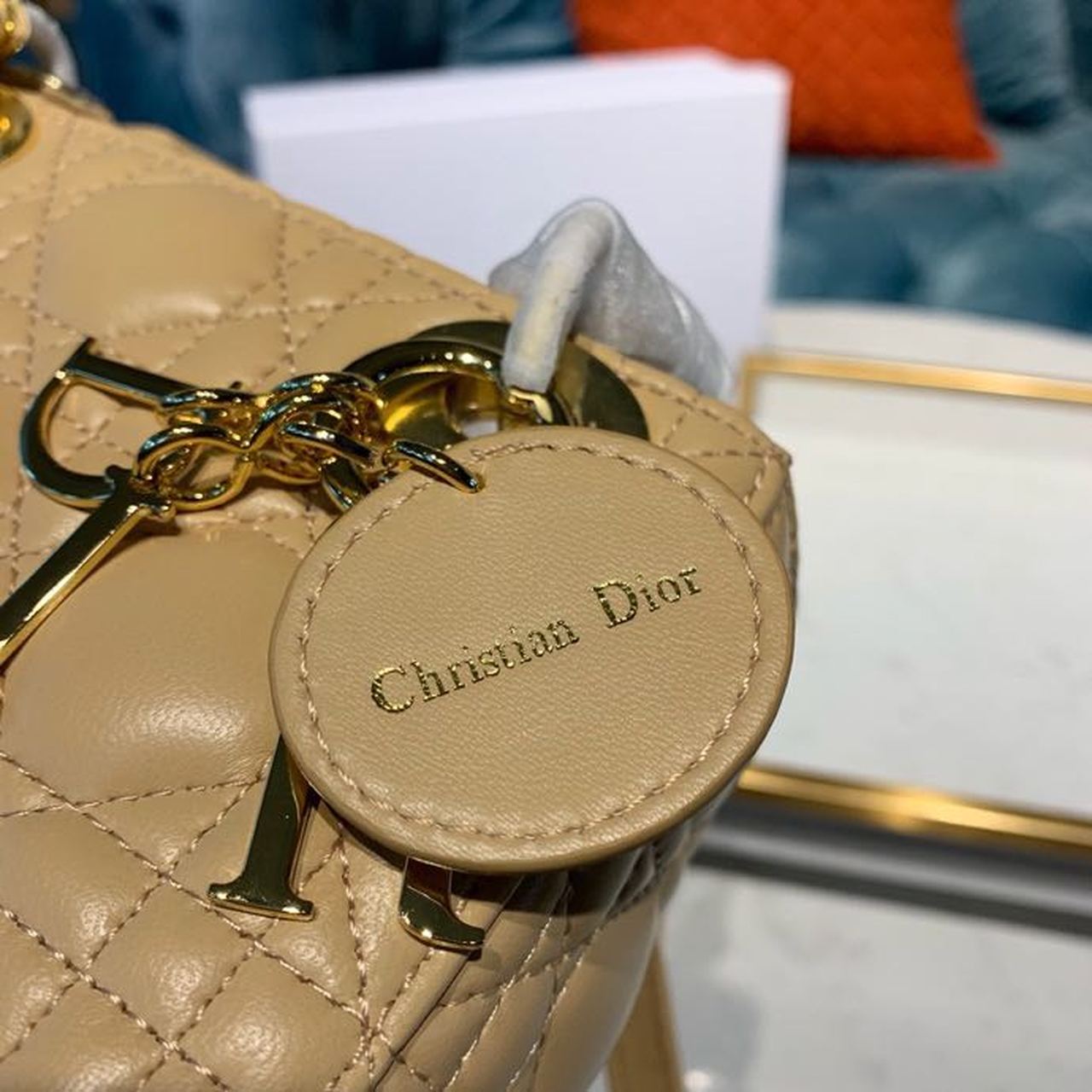 DI Mini Lady Bag with Chain Gold Toned Hardware Pale Yellow For Women 6.5in/17cm CD