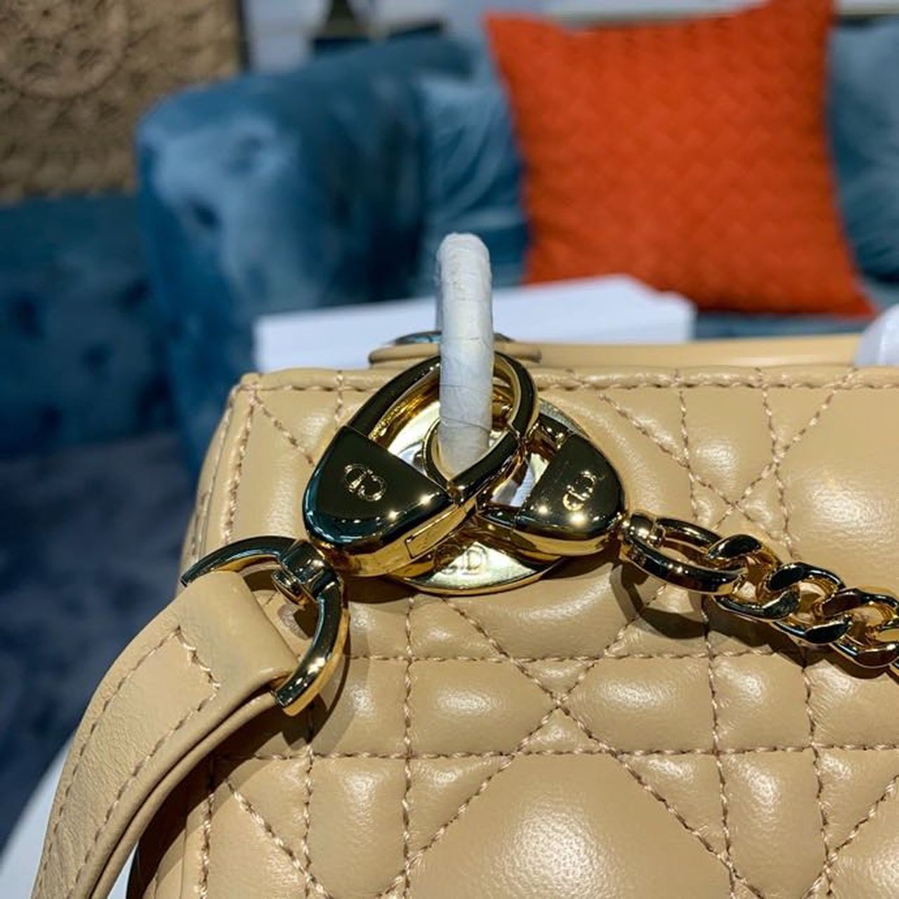 DI Mini Lady Bag with Chain Gold Toned Hardware Pale Yellow For Women 6.5in/17cm CD