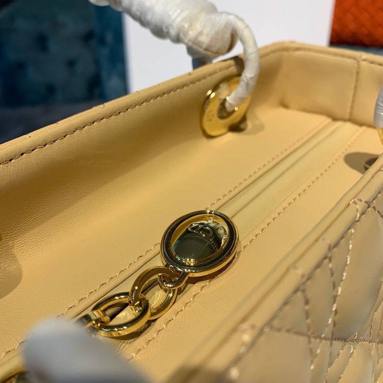 DI Medium Lady Bag Gold Toned Hardware Pale Yellow For Women 9.5in/24cm CD