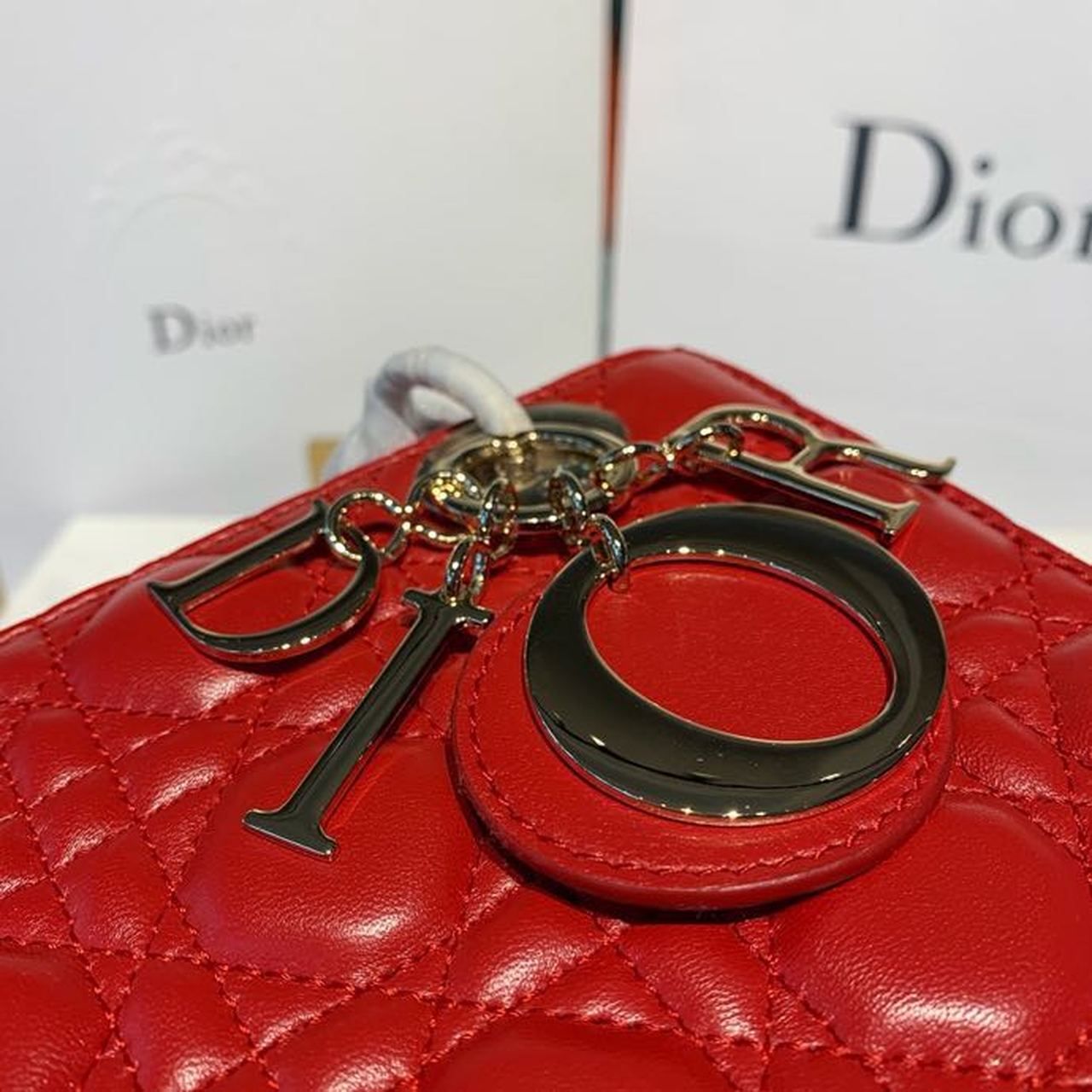 DI Small Lady Bag Red Patent Gold Toned Hardware For Women 8in/20cm CD