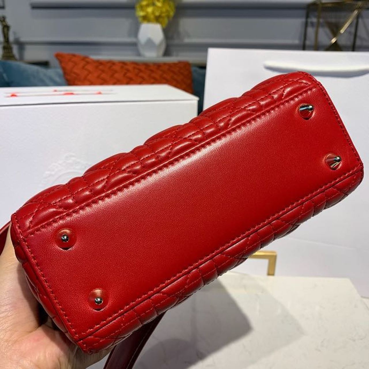 DI Small Lady Bag Red Patent Gold Toned Hardware For Women 8in/20cm CD