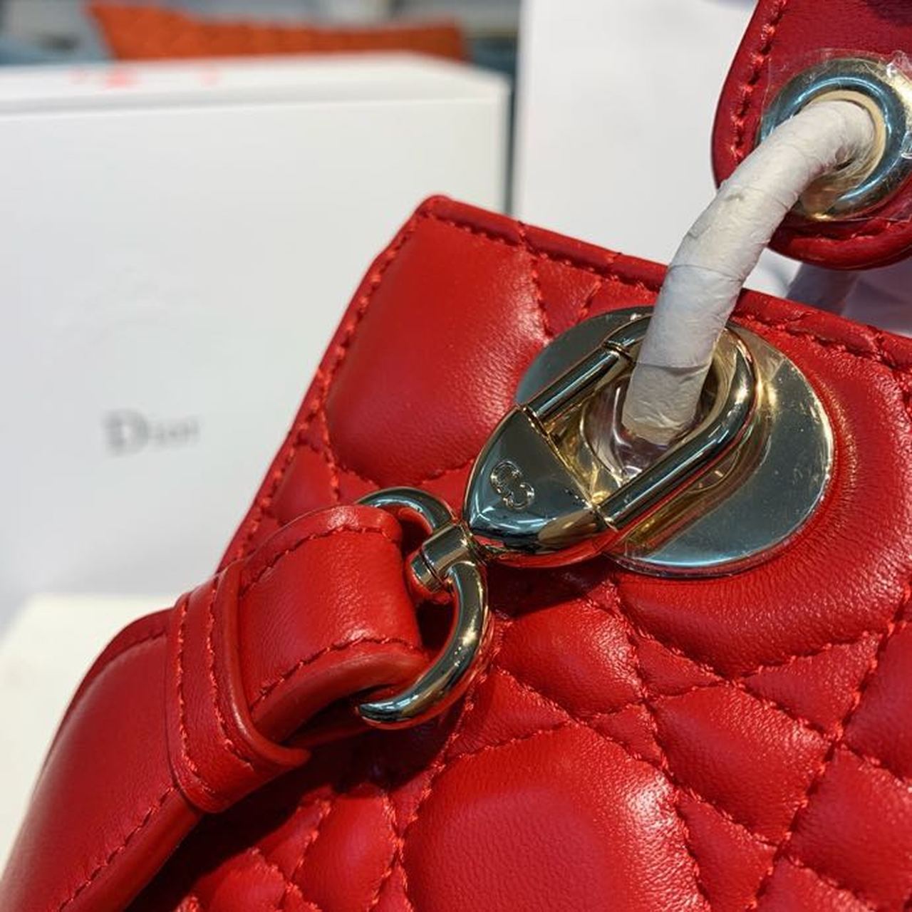 DI Small Lady Bag Red Patent Gold Toned Hardware For Women 8in/20cm CD