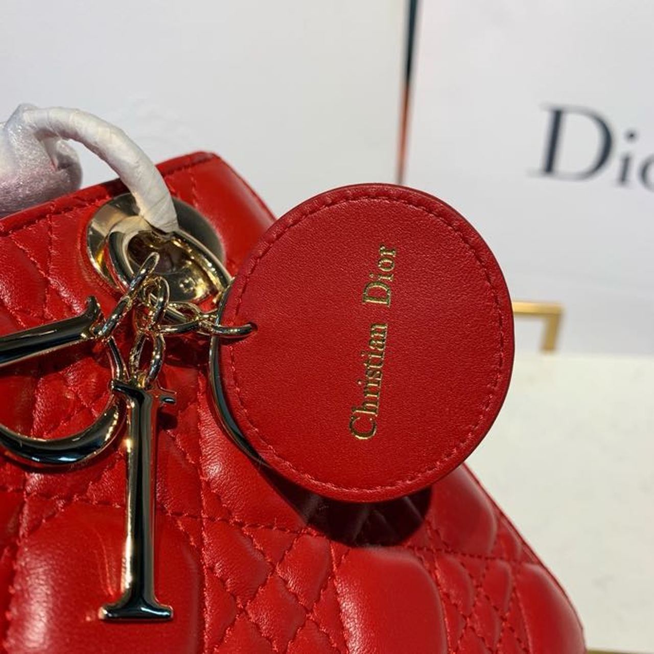 DI Small Lady Bag Red Patent Gold Toned Hardware For Women 8in/20cm CD