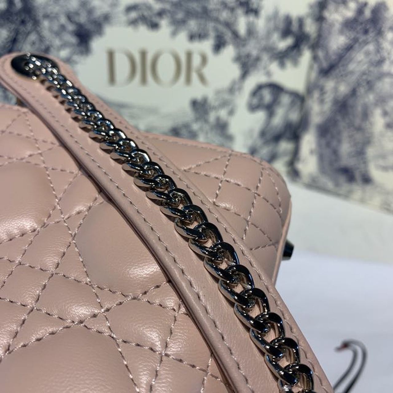 DI Mini Lady Bag with Chain and Embellished Bag Strap Silver Hardware Spring/Summer Collection, Pink, For Women Women’s Handbags, 18cm CD
