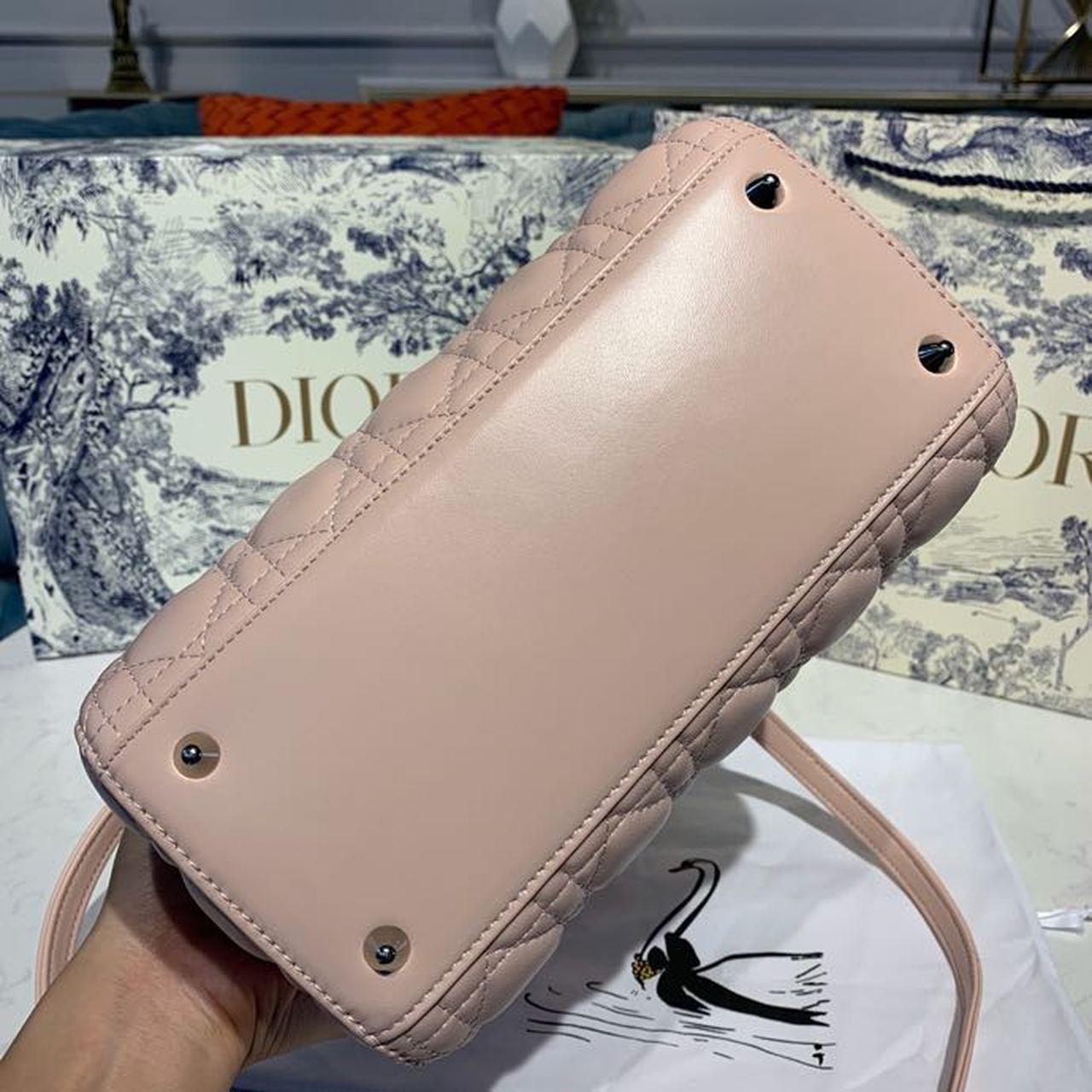 DI Medium Lady Bag Silver Hardware with Embellished Bag Strap Pink For Women 9.5in/24cm CD