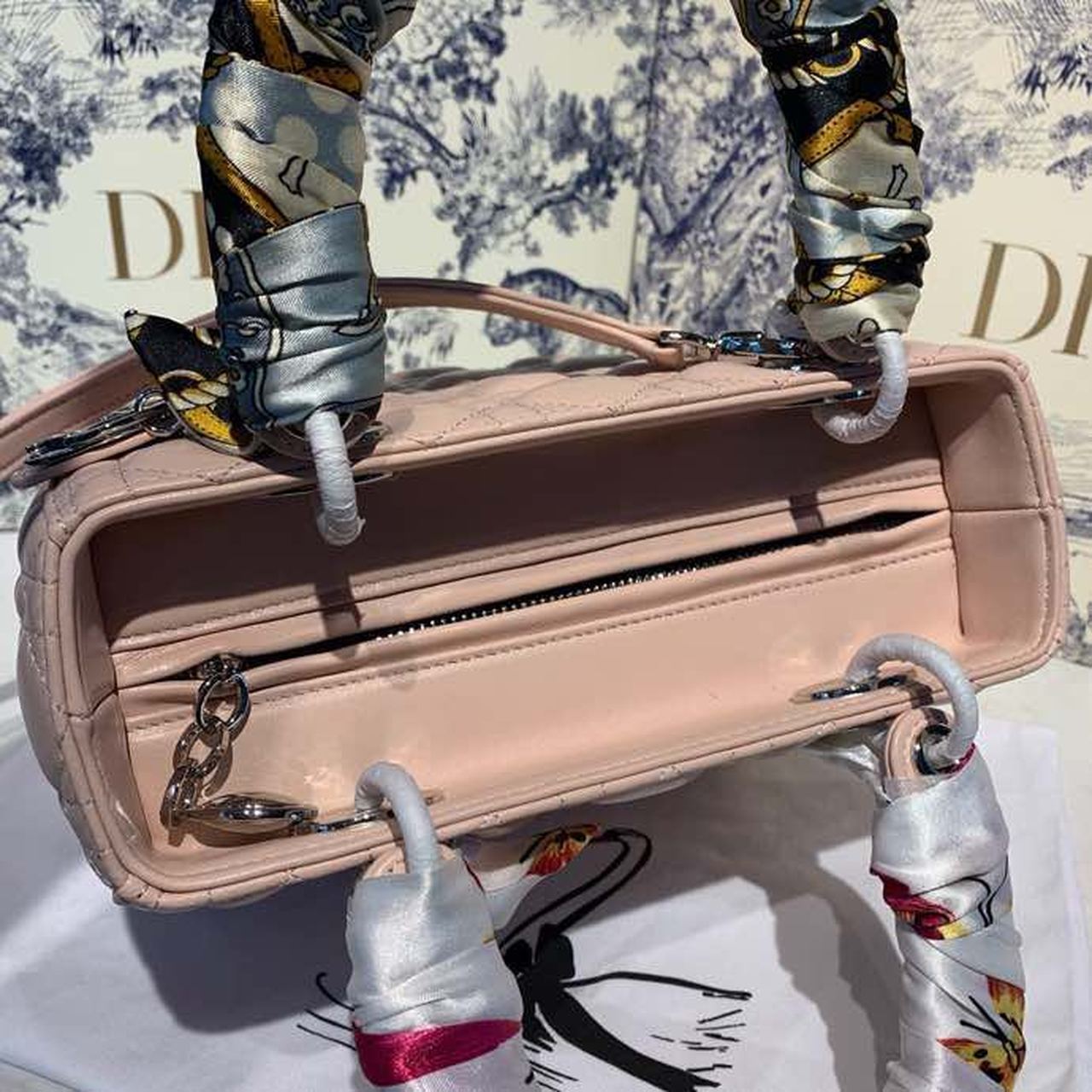 DI Medium Lady Bag Silver Hardware with Embellished Bag Strap Pink For Women 9.5in/24cm CD