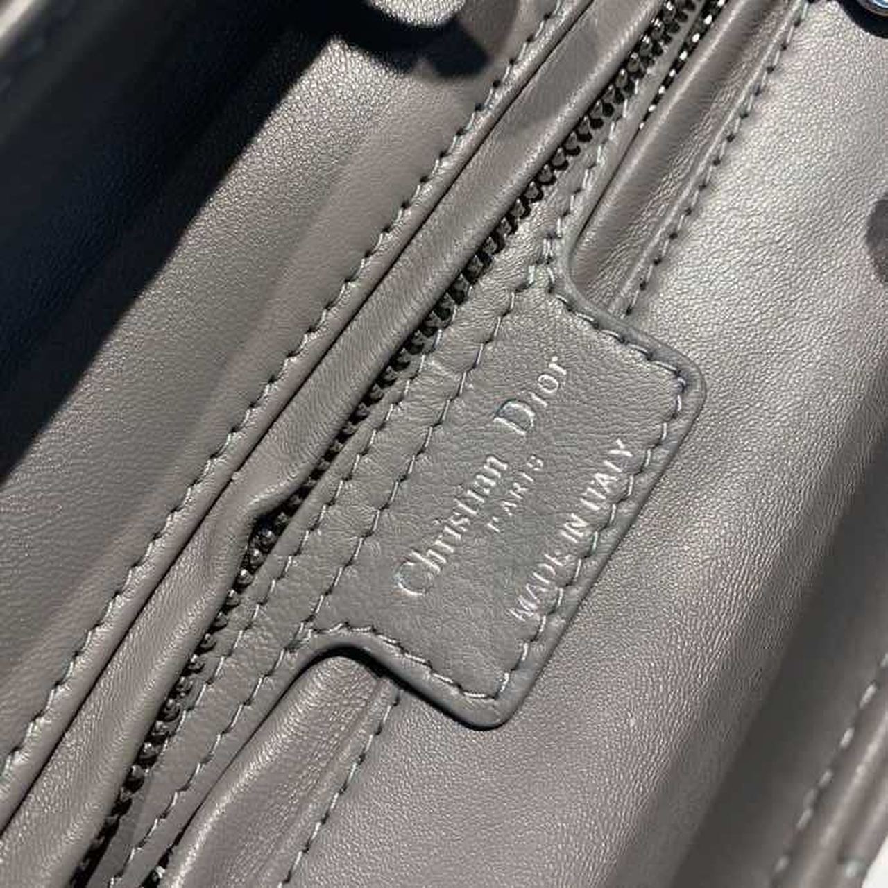 DI Medium Lady Bag Silver Hardware with Embellished Bag Strap Dark Grey For Women 9.5in/24cm CD