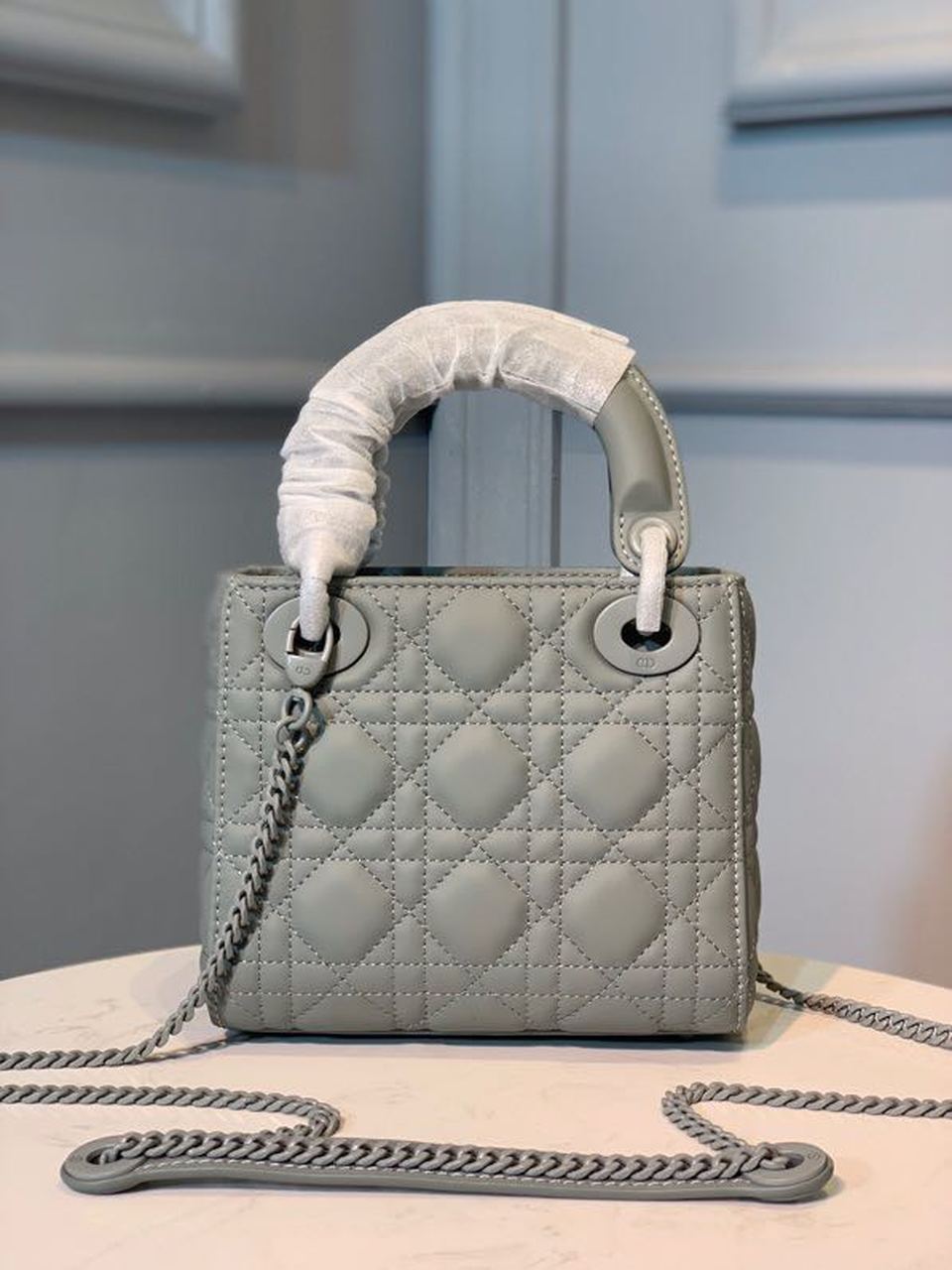 DI Mini Lady Bag with Chain Matte Hardware Spring/Summer Collection, Pewter Blue, For Women Women’s Handbags, 18cm CD
