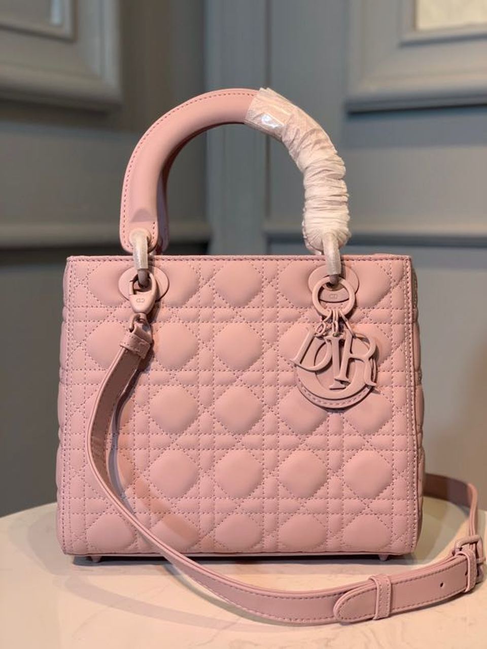 DI Medium Lady Bag Matte Hardware Powder Pink For Women 9.5in/24cm CD
