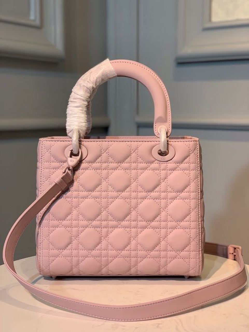 DI Medium Lady Bag Matte Hardware Powder Pink For Women 9.5in/24cm CD