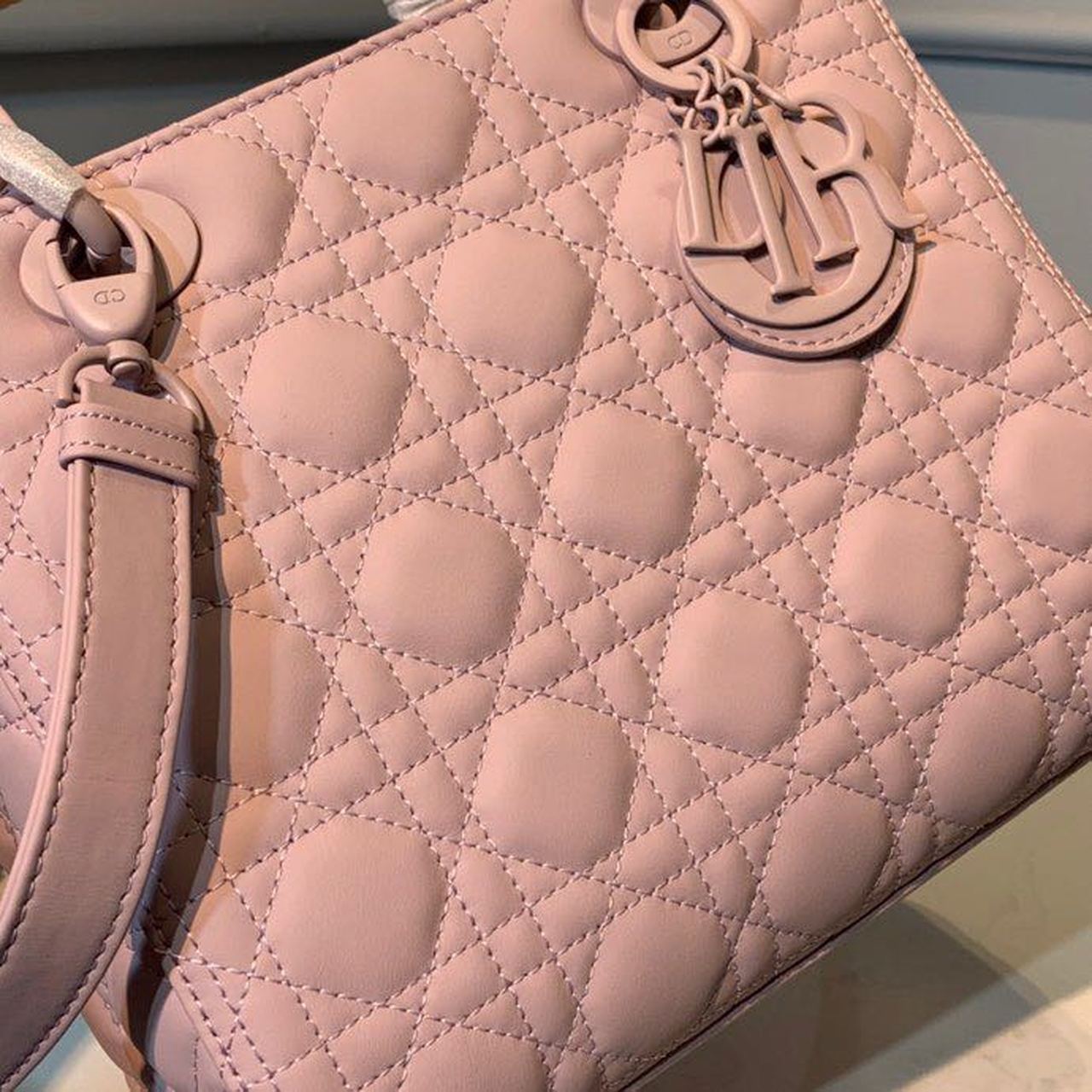 DI Medium Lady Bag Matte Hardware Powder Pink For Women 9.5in/24cm CD