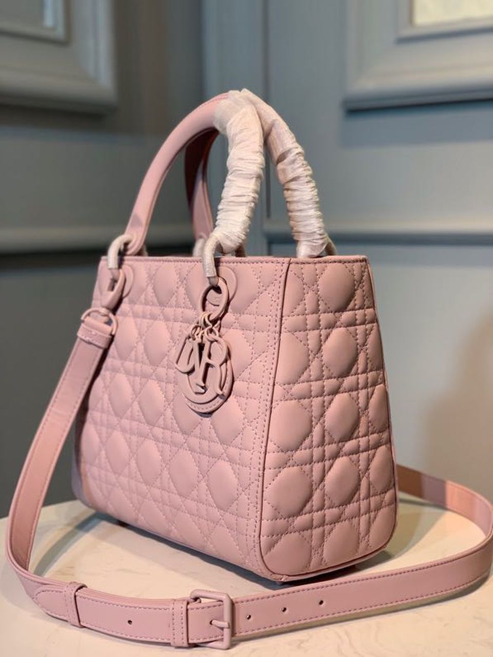DI Medium Lady Bag Matte Hardware Powder Pink For Women 9.5in/24cm CD