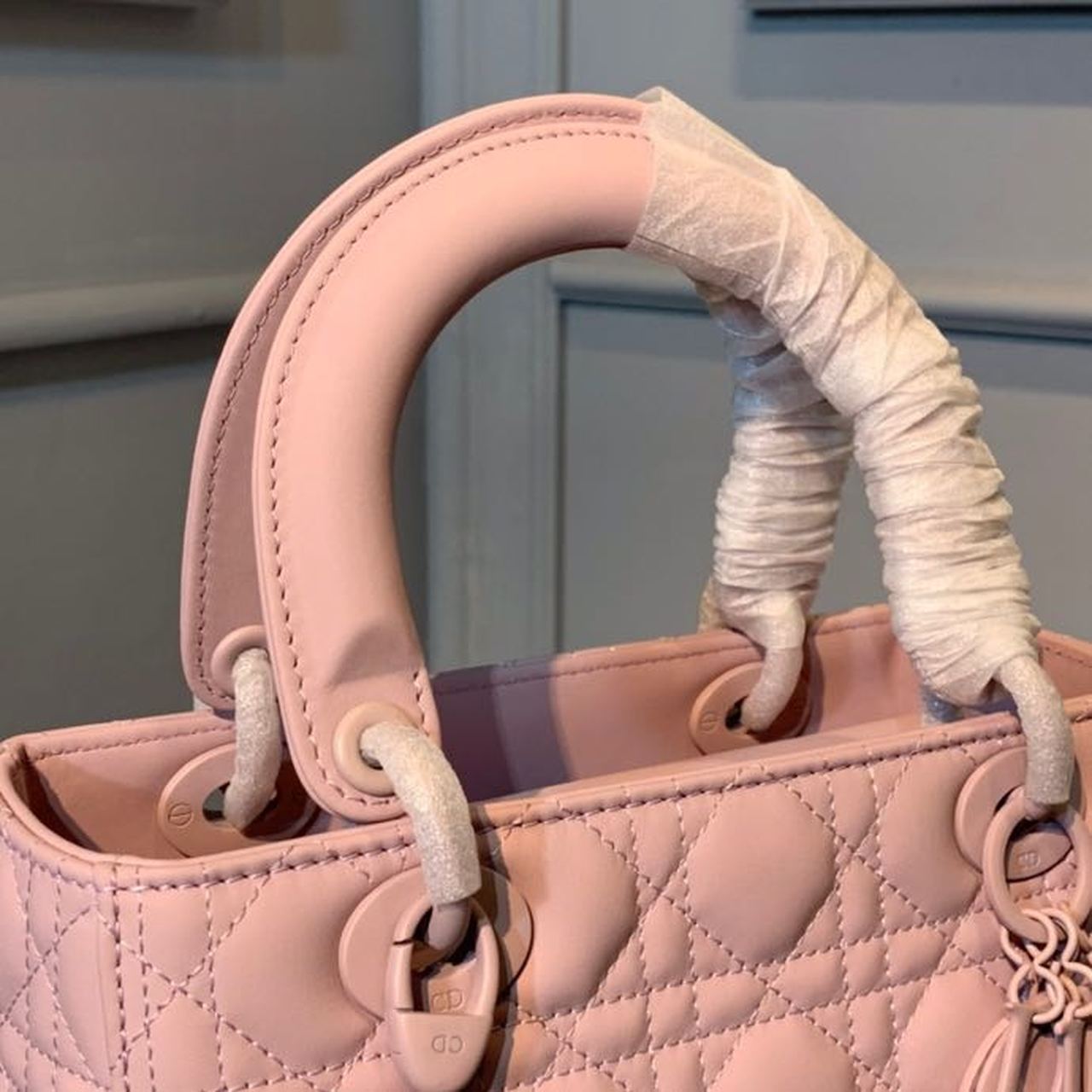 DI Medium Lady Bag Matte Hardware Powder Pink For Women 9.5in/24cm CD