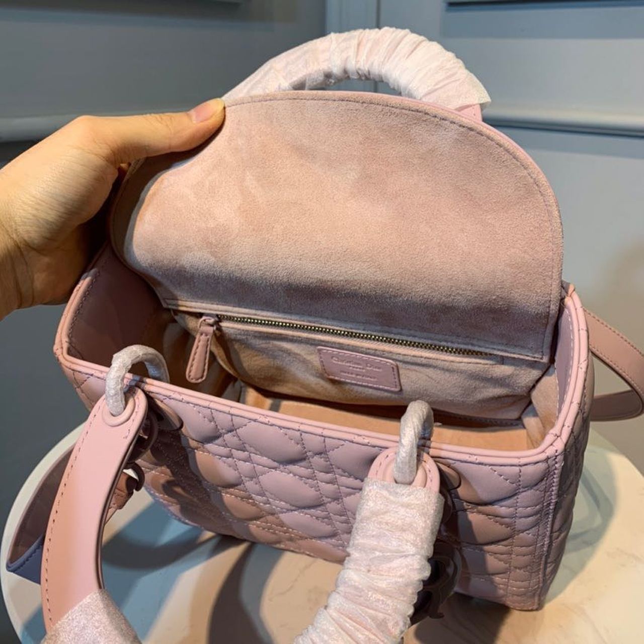 DI Medium Lady Bag Matte Hardware Powder Pink For Women 9.5in/24cm CD