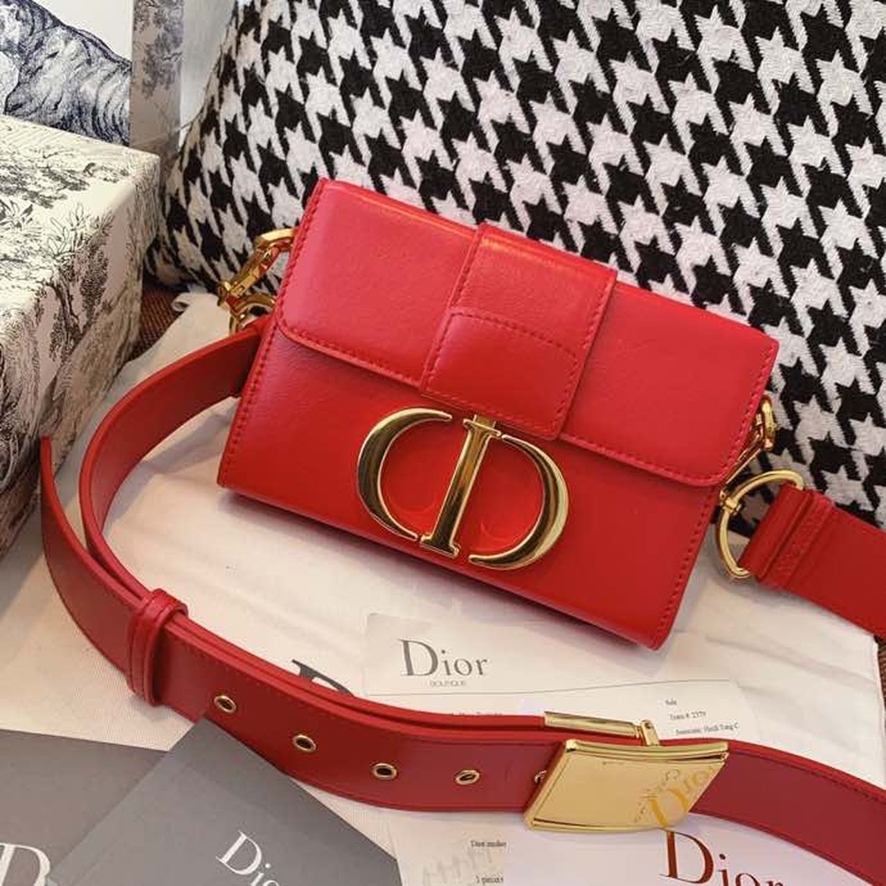 DI Mini 30 Montaigne Bag Gold Toned Hardware Red For Women 18cm/7in CD