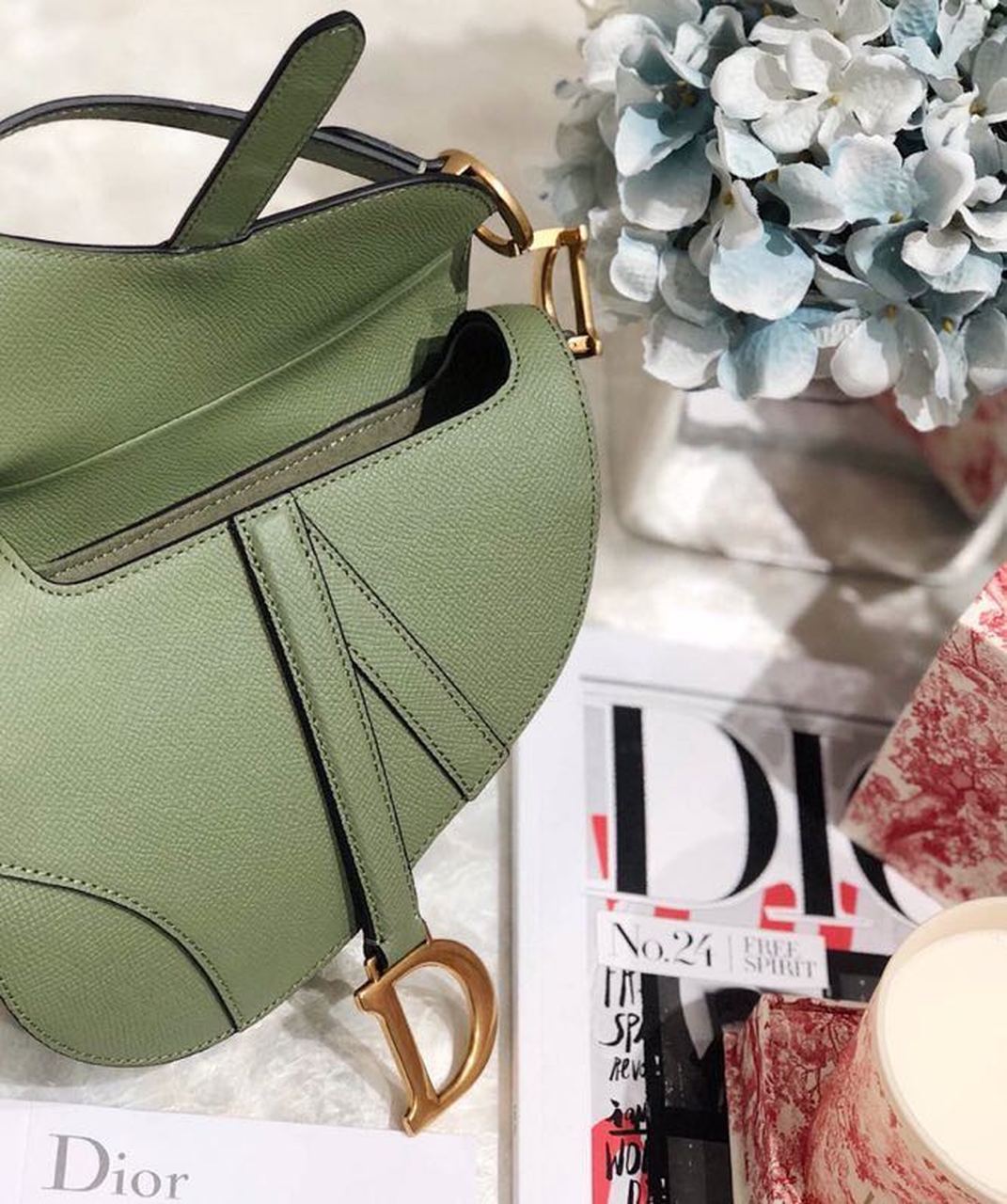DI Saddle Bag Cedar Green Grained Canvas Spring For Women 20cm/8in CD