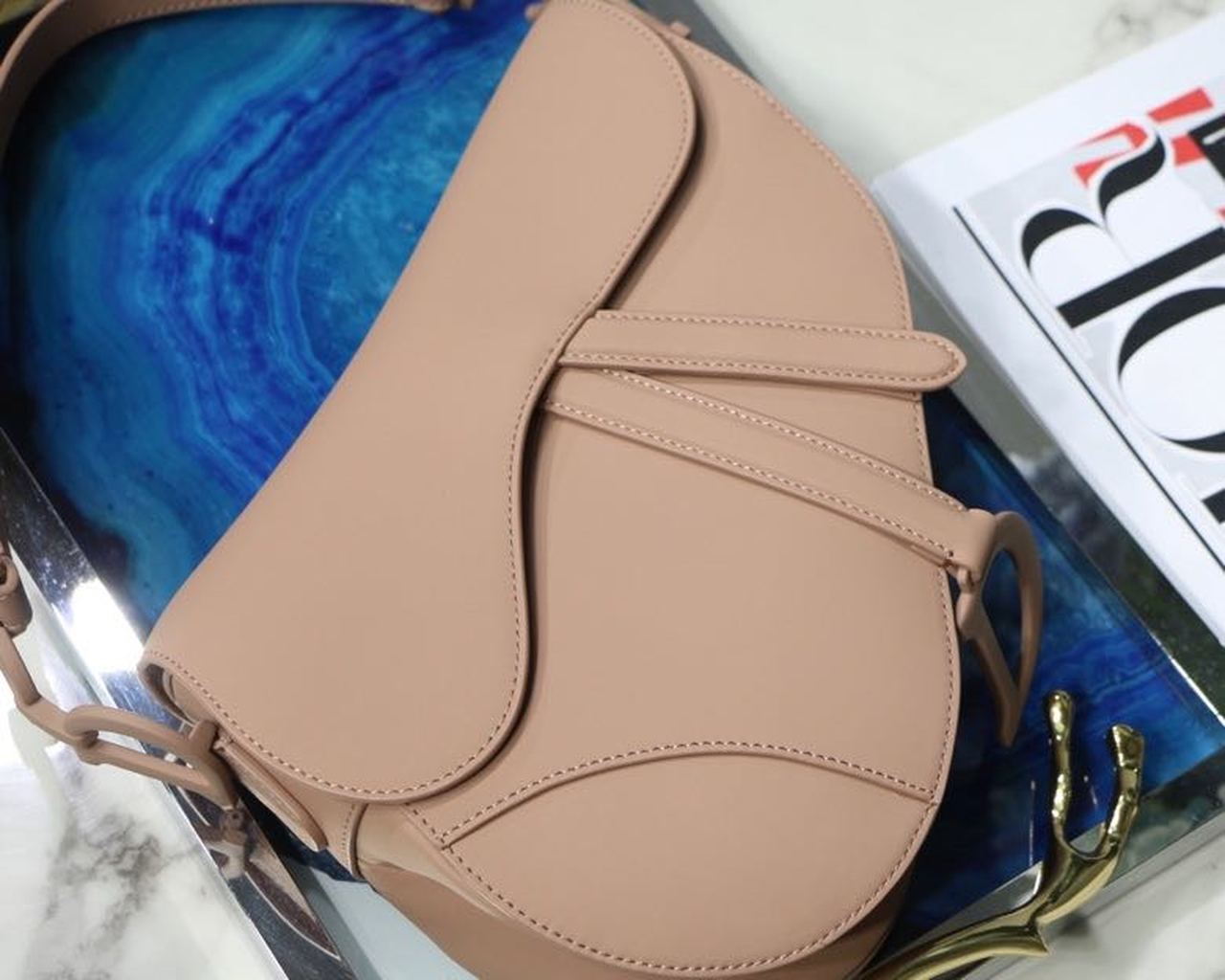 DI Medium Saddle Bag Beige Ultramatte Canvas For Women 25cm/10in CD