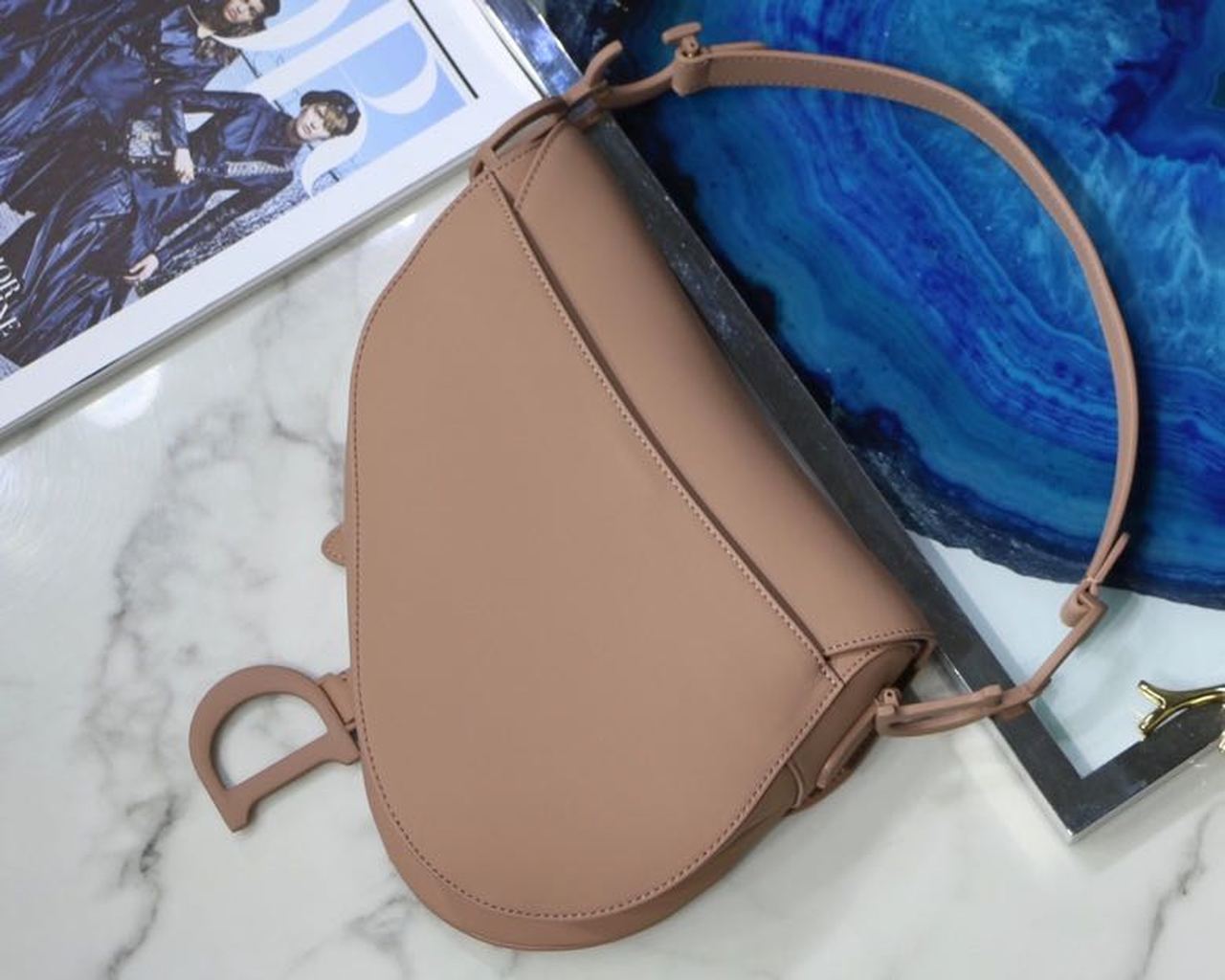 DI Medium Saddle Bag Beige Ultramatte Canvas For Women 25cm/10in CD