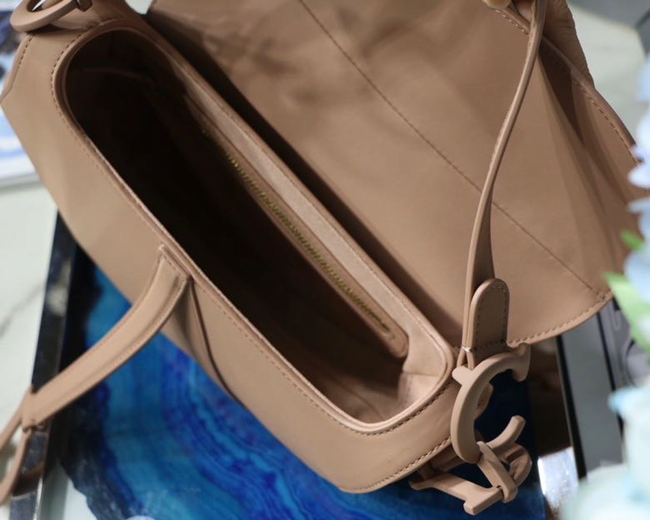 DI Medium Saddle Bag Beige Ultramatte Canvas For Women 25cm/10in CD