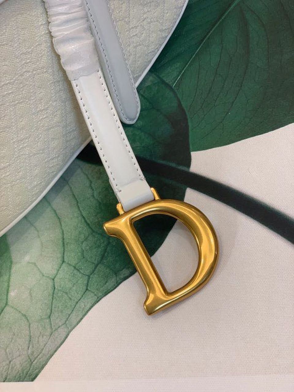 DI Saddle Bag White Oblique Embroidered Canvas Gold Toned Hardware For Women 25cm/10in CD