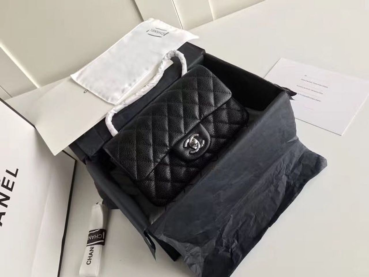 ChanelSmall Classic Handbag Silver Hardware Black For Women, Women’s Bags, Shoulder and Crossbody Bags 7.8in/20cm A01113