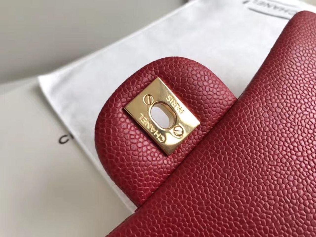Chanel Classic HandBag With Charm Chain Chanel Gold Toned Hardware Red For Women