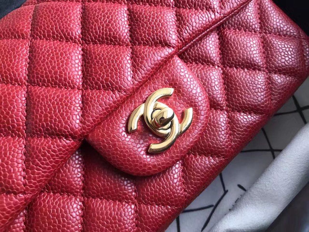 Chanel Classic HandBag With Charm Chain Chanel Gold Toned Hardware Red For Women