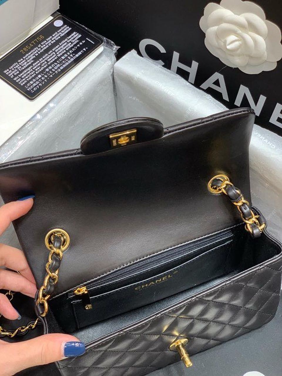 CHL Classic Flap Bag Gold Toned Hardware Black For Women, Women’s Bags, Shoulder And Crossbody Bags 7.8in/20cm A01116