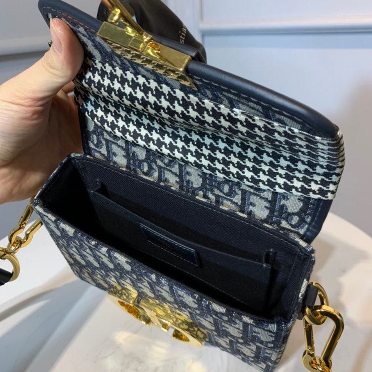 DI 30 Montaigne Box Bag Blue Oblique For Women17.5cm/7in FD Gold Toned Hardware CD