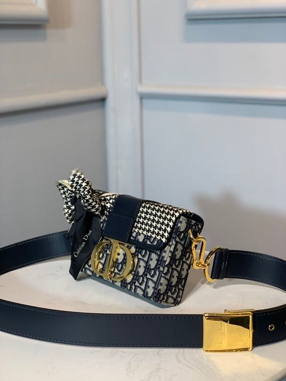 DI 30 Montaigne Box Bag Blue Oblique For Women17.5cm/7in FD Gold Toned Hardware CD