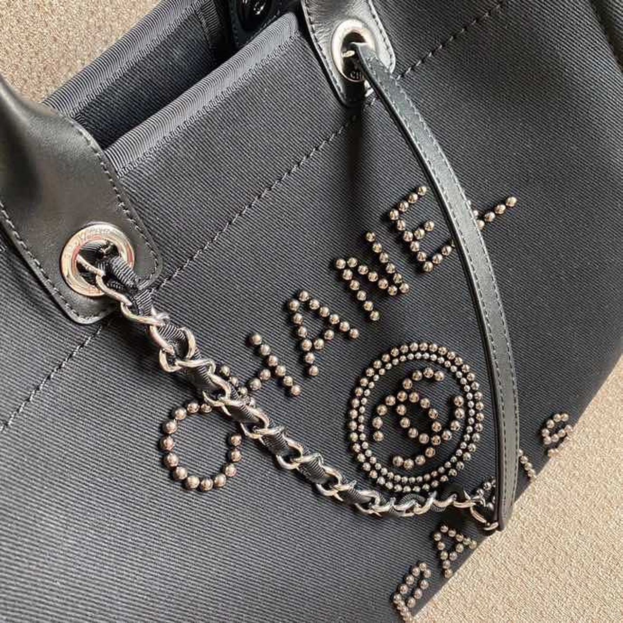 Chanel Large Deauville Pearl Tote Bag Black For Women, Women’s Handbags, Shoulder Bags 15in/38cm A66941